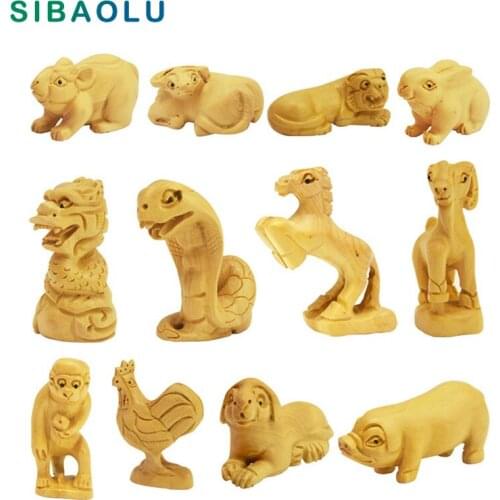 Fengshui Chinese zodiac wooden animal figurine Mouse Dragon Snake Horse Sheep Monkey Dog Pig home decor decoration accessories