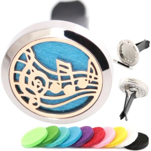 AMYA Jewelry Music 30mm Diffuser 316 Stainless Steel Car Aroma Locket Essential Oil Car Diffuser Pendant Lockets Free Pads