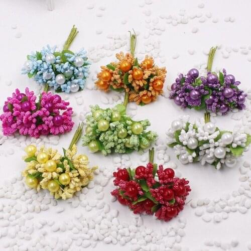Artificial Small Craft Beads Flower Berries decoration with Pearl Center Flower Bouquet for DIY Wreath Wedding Gift Box Decor