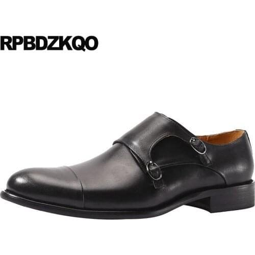 Black Classic Pointed Toe Italian Business Formal Vintage Office Double Monk Strap Wedding Men Dress Shoes With Buckled Brand