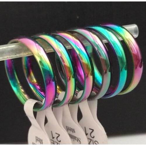 50pcs Width 4mm Rainbow Color Stainless Steel Band Rings Men Women Comfortable Wedding Rings Wholesale Quality Jewelry