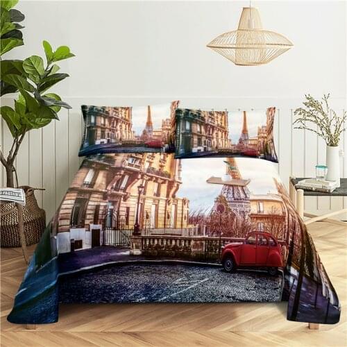 Cityscape 0.9/1.2/1.5/1.8/2.0m Digital Printing Polyester Bed Flat Sheet With Pillowcase Print Bedding Set