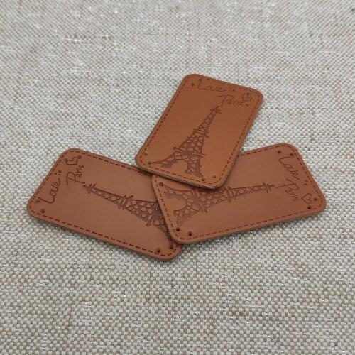 Love Paris Clothing Leather Patches for Clothes Sewing Accessories France Tower Handmade Leather Tags for Handwork Gift Labels