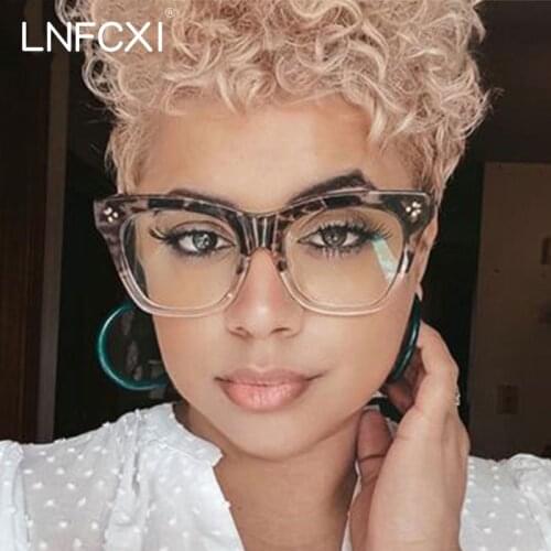 LNFCXI Square Anti Blue Glasses Frames Retro Men Women Optical Fashion Leopard Computer eyeglasses frames