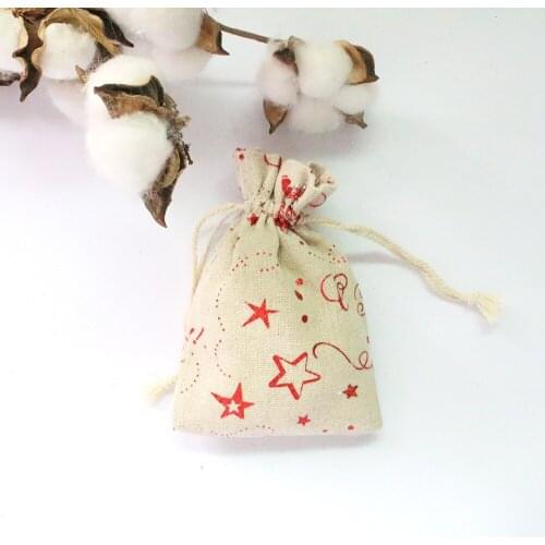 Wig And Costmetic Bags 10Pcs/Lot Santa Gift Christmas Candy Drawstring Bag Packing Pouches Natural Cotton Bag Can Print Logo