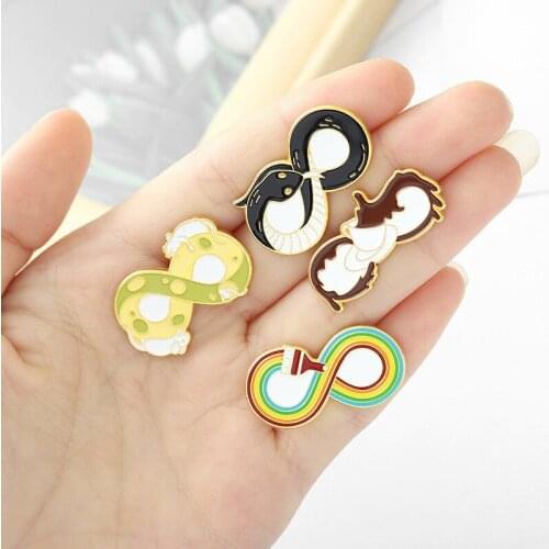 Fashion Cartoon Snake Coffee 8 Enamel Brooch For Women Men Unisex Infinity Rocket Lapel Pin Backpacks Badge Jewelry Gift