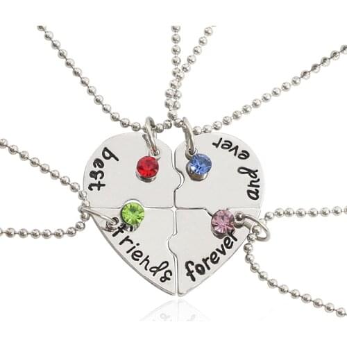 Best Friend 4 Piece Set Fashionable Women Heart-shaped Stitching Alloy Pendant Set Bff Forever Friendship Necklace Jewelry 2021