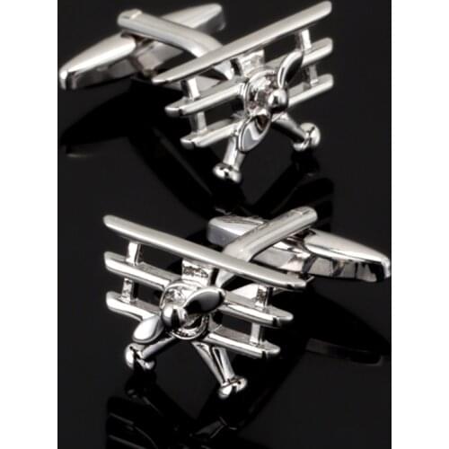 XKZM-086 Hot Sale Silvery Aircraft Design Mens Cuff Links Shirts Fasten Accessories Men Jewelry Airplane Shape Cufflinks