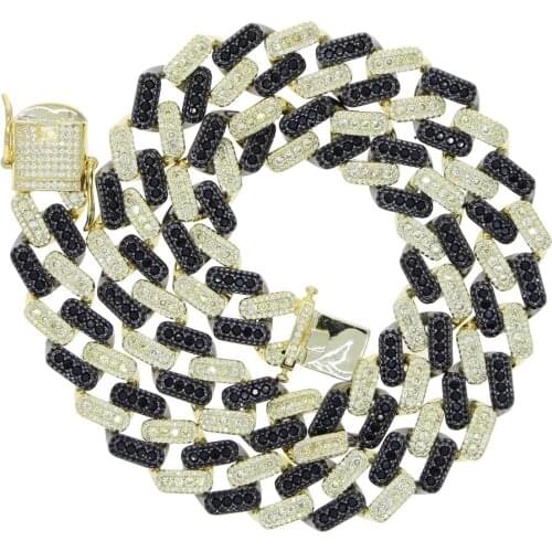 Wholesale Hip hop iced out bling white black 5A cubic zirconia jewelry with gold cuban chain two tone color necklace for men