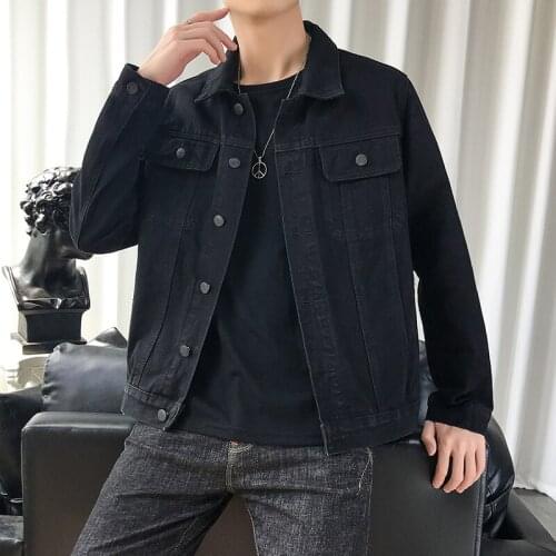 New Men Spring Autumn Black Denim Jacket All-match Solid Color Slim Fashion Casual Male Cowboy Jacket Coat Plus Size M-5XL