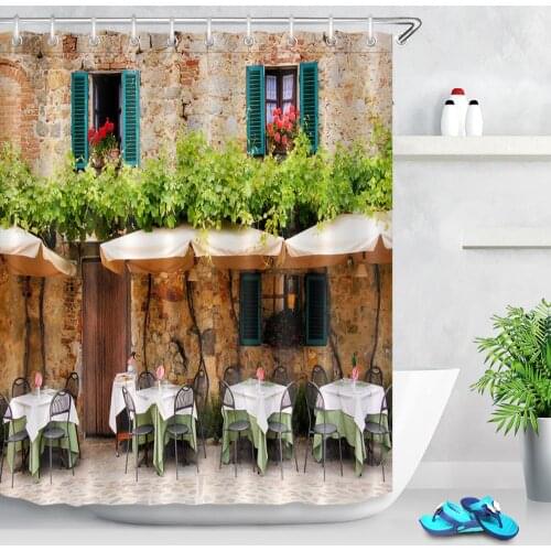 Landscape Brick Wall Green Plant Shower Curtains Fabric Natural Scenery Bathroom Curtain Garden Polyester Bath Screen Home Decor