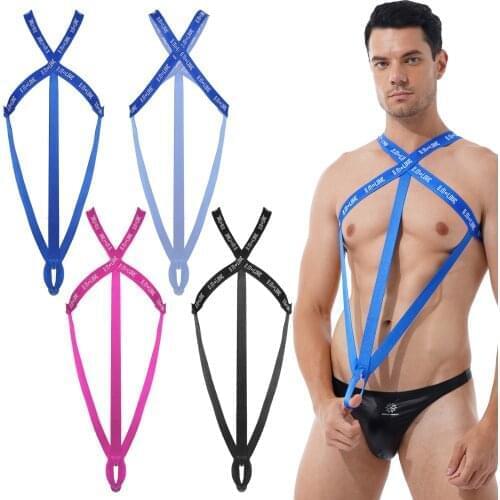 Sexy Men Bodysuit Sleepwear Hollow Out Elastic Fashion Letter Print Leotard Nightclub Stage Performance Costume Night Underwear