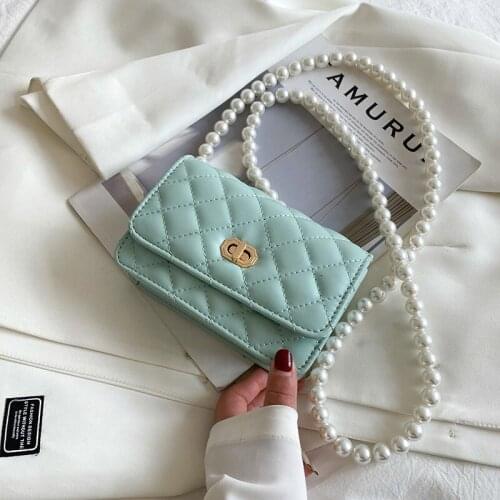 Pearl Belt Mini PU Leather Crossbody Bags For Women 2021 Luxury Shoulder Handbags Ladies Branded Summer Travel Lipstick Purses