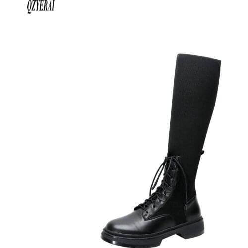 New winter Knee-high boots Genuine leather Women boots Stretch boots fashion cowhide Female boots warm Women shoes