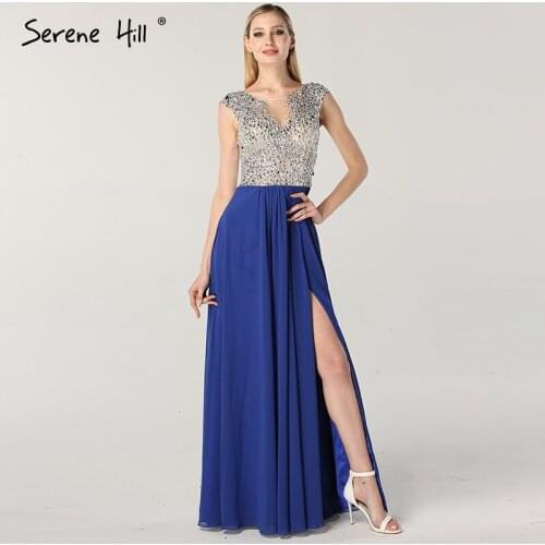 Blue Diamonds Beach Sexy 2020 Prom Dresses Real Photo Dubai O-Neck Sleeveless Prom Gowns Serene Hill BLA60833