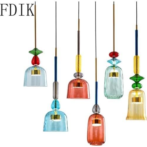 Nordic Colorful Candy Pendant Lights Modern Glass Design Hanglamp for Living Room Restaurant Kitchen Coffee Indoor Lighting Lamp