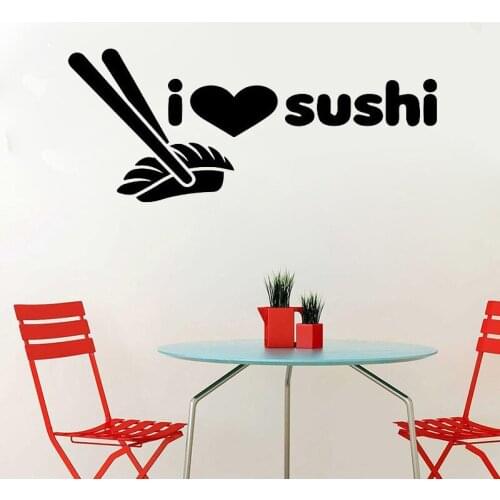 Japanese Kitchen Wall Decals Sushi Quote I Love Sushi Wall Stickers Chopsticks Kitchen Design Vinyl Art Dining Room Decor C244