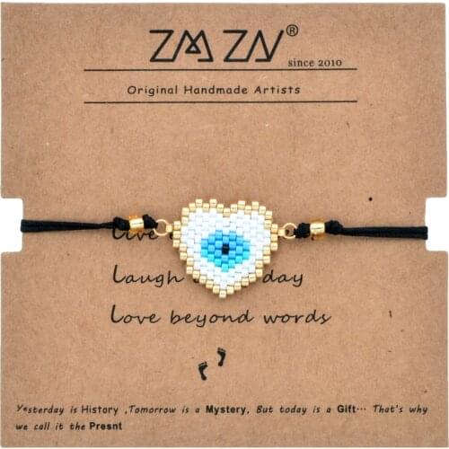 ZMZY Boho New DIY Fashion Women Heart Shape Bracelet Ethnic Style Hand-woven Evil Eyes Miyuki Beads Bracelet Femme Girls Gift