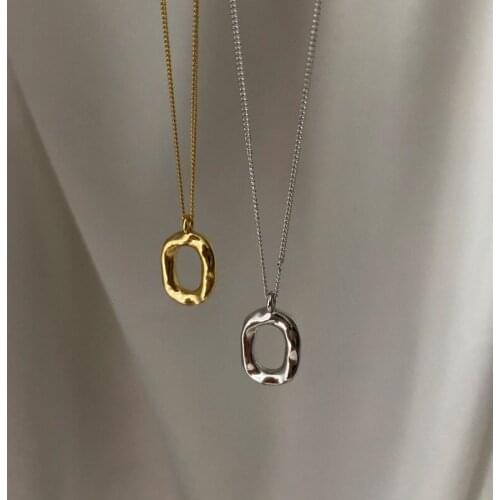 KOFSAC Simple 925 Sterling Silver Necklace For Women Jewelry Chic Asymmetry Circle Pendant Necklaces Girl Trendy Birthday Gifts