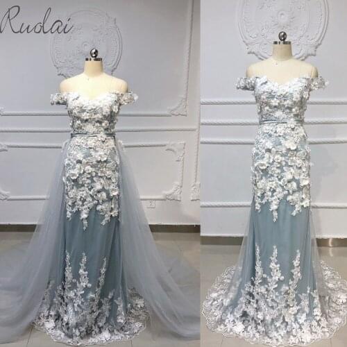 2019 New 3D flowers appliques decoration detachable skirt Evening Gown for Women Mermaid Evening dress robe de soiree
