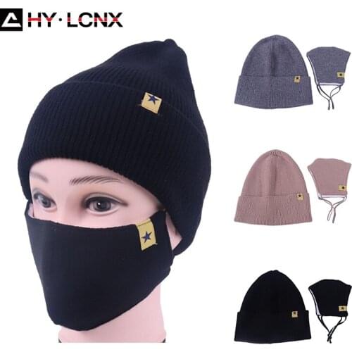 Winter Mens Knitted Hat Face Mask Set Outdoor Ride Hats Cycling Protective Knit Cap Autumn Caps For Men Beanie Ski Headwear