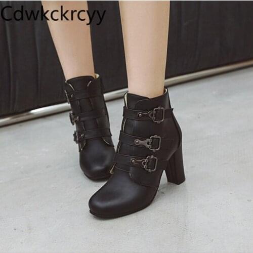 Winter The New fashion Round head Thick heel 8CM Martin boots black Sexy Plus cashmere Keep warm High heel Women boots 34-45