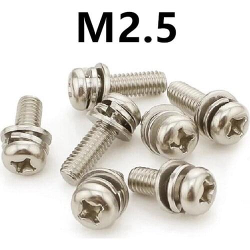 100PCS M2.5x5/6/20mm GB9074.4 Stainless steel phillips pan head three combination screw sems screws with washer tamper-resistant