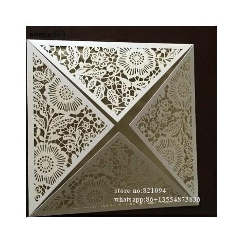 30pcs free shipping hollow laser cut flowers design wedding invitation cards with inner blank paper for wedding party invitation