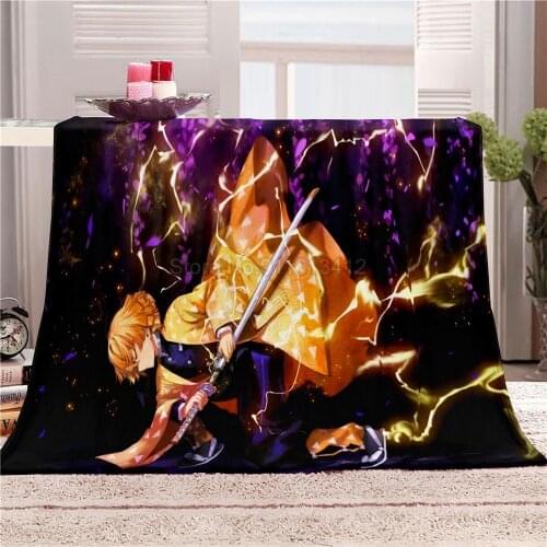 Devils Blade Anime Flannel Blanket Home Decorative Cartoon Demon Slayer Spring/Autumn Quilt for Children Kids Bedding Blankets
