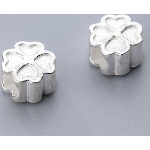 100% 925 Sterling Silver Big Hole Clover Shape Spacer Beads 10mm Handmade Charm Silver Beads DIY Bracelets Jewelry Making Gift
