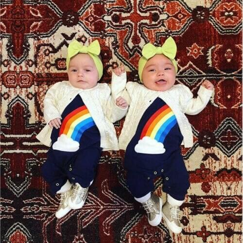 CA Summer Newborn Baby Boys Girl Rainbow Cotton Romper Bodysuit Trousers Outfit Clothes 0-24M Top