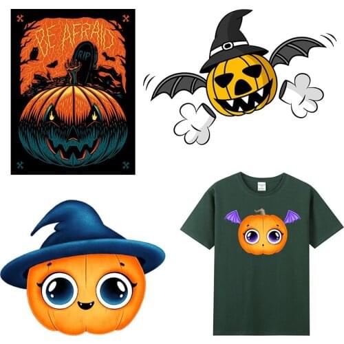 DIY Cartoon Halloween Jack-o-lantern Heat Transfer Sticker For Vogue Girl Clothing Patch 1 Piece. T301