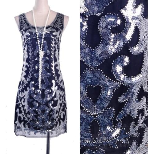 Women Silver Art Deco 1920s Great Gatsby Flapper Dress 20s O-Neck Beaded Cocktail Party Dress Sequined Dancing Dress Black