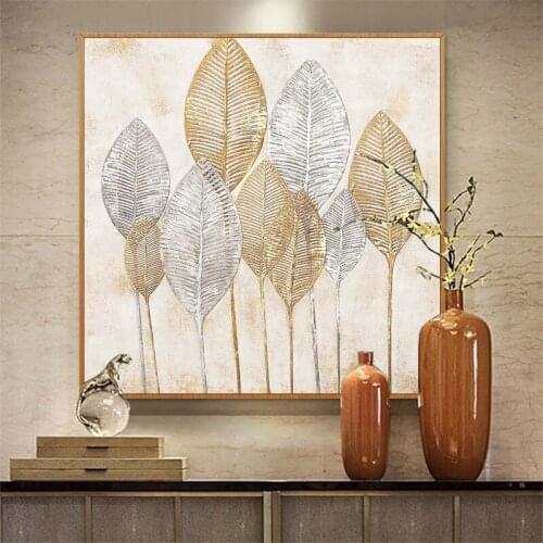 EECAMAIL Oil painting modern luxury gold silver leaf porch living room diamond painting DIY 5d No Frame Full diamond embroidery