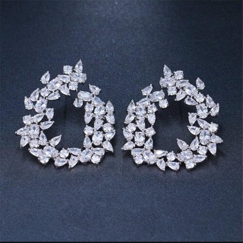 Ekopdee New Trendy Flower Branch Stud Earring For Women Charm Silver Color Earrings Wedding Engagement Female Zircon Jewelry