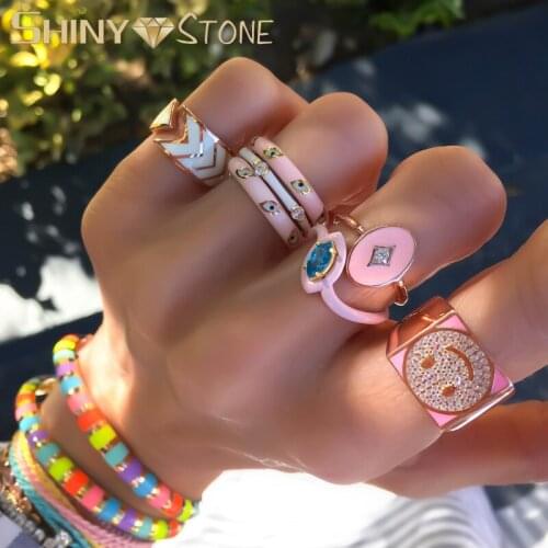 Rainbow Colorful Neon Enamel Bands Gold Color Lucky Turkish Evil Eye Engagement Eternity Band Stack Women Finger Rings