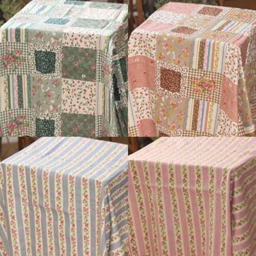 145cm Width Pink Blue Green Square Stripe Flowers Printed Cotton Linen Fabric For DIY sewing TableCloth Mat Pillow