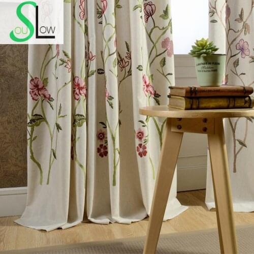 Flowers Cotton Embroidery Curtain Fabric Study Room Curtains Floral Embroidered In The Living For Kitchen Linen Modern Cortina