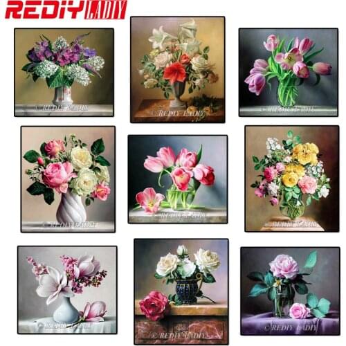 REDIY LADIY Diamond Painting Cross Stitch Still Life Flowers Diamond Embroidery Crystal Square Diamond Mosaic Picture Needlework