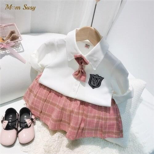 Baby Girl Formal Clothes Set Shirt+Plaid Skirt+Bow Tie 3PCS Child Long Sleeve Clothing Set Outfit Baby Clothes Suit 1-10Y