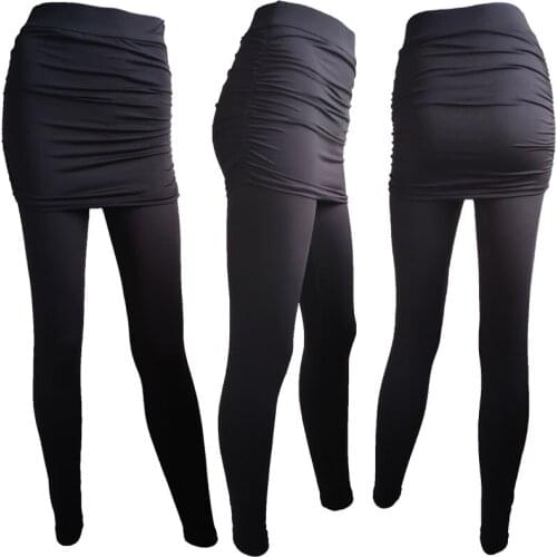 Fake Two Piece Leggings Pants Slim Leggings Women Pants Pack Hip Pleated Skirt Ladies Solid Color Bag Hip Side Trousers S-XXXL