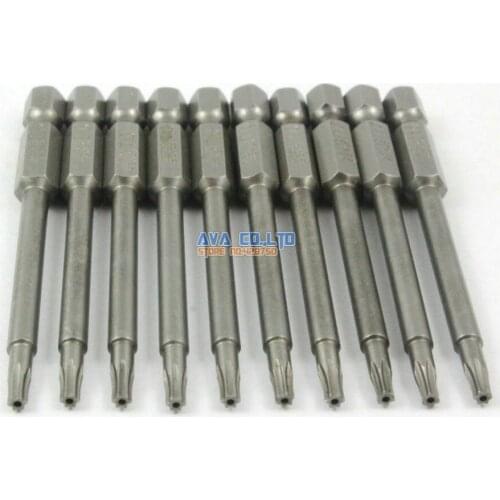 10 Pieces Magnetic Security Torx Screwdriver Bit S2 Steel 1/4" Hex Shank 75mm Long T10 Tip (75mm x T10)