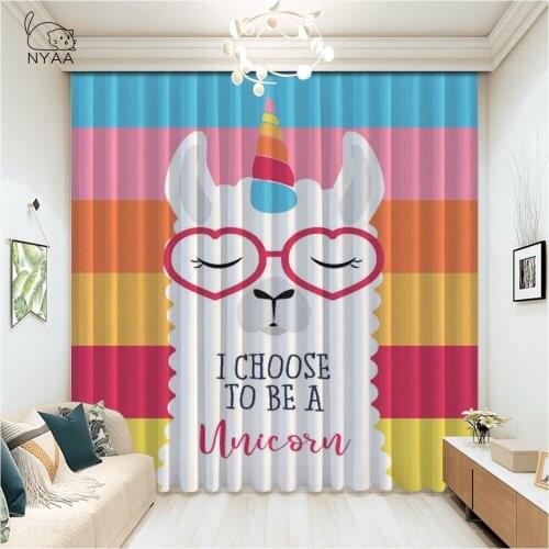 Cartoon Funny Kawaii Alpaca Animal Curtain Boy Child Bedroom Curtains For Children Printed Living Room Curtains Micro Shading
