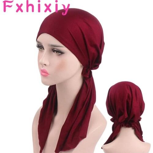 New Muslim Women Stretchy Solid Turban Hat Headscarf Pre-Tied Chemotherapy Cancer Chemo Beanies Headwear Hair Accessories