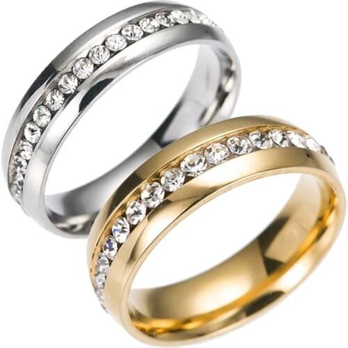 New hot fashion jewelry Titanium steel rings for women gold&silver color CZ stone band classic wedding ring cheap wholesale