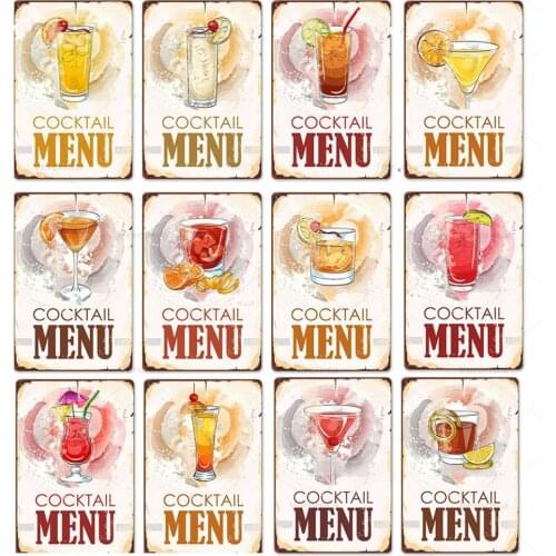 New Ice Cocktail Menu Metal Sign Vintage Tin Sign Kitchen Bar Pub Metal Poster Indoor Wall Art Decorative Painting Retro Plaque