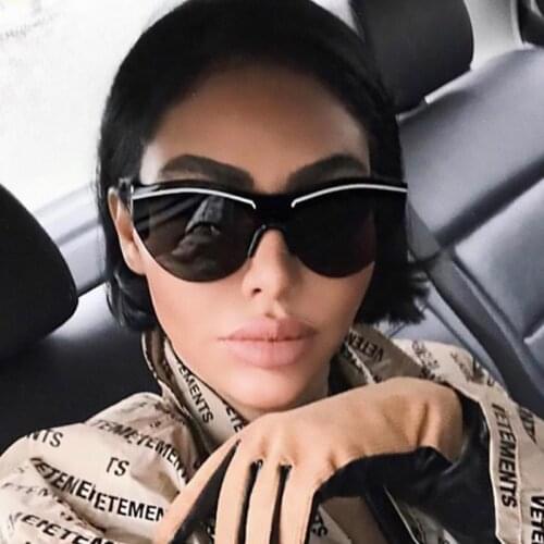 2020 New Designer Womens Black Cat Eye Sunglasses Retro Oversized One Pieces Lens Sun Glasses White Line Lady Shades Okulary