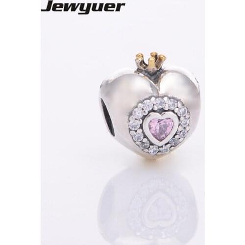 Pink Princess Heart Charm with gold fit 925 sterling silver bracelets necklace diy pendant for jewelry making Memnon GD029