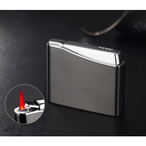 Portable Personality Ultra-thin Metal Butane Inflatable Lighter Windproof Gas Lighter Cigar Cigarette Lighter Red Flame