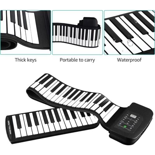 Portable 88 Keys Silicone Flexible Piano Foldable Keyboard Hand-rolling Piano with Battery Sustain Pedal EU/ US/ UK Plug